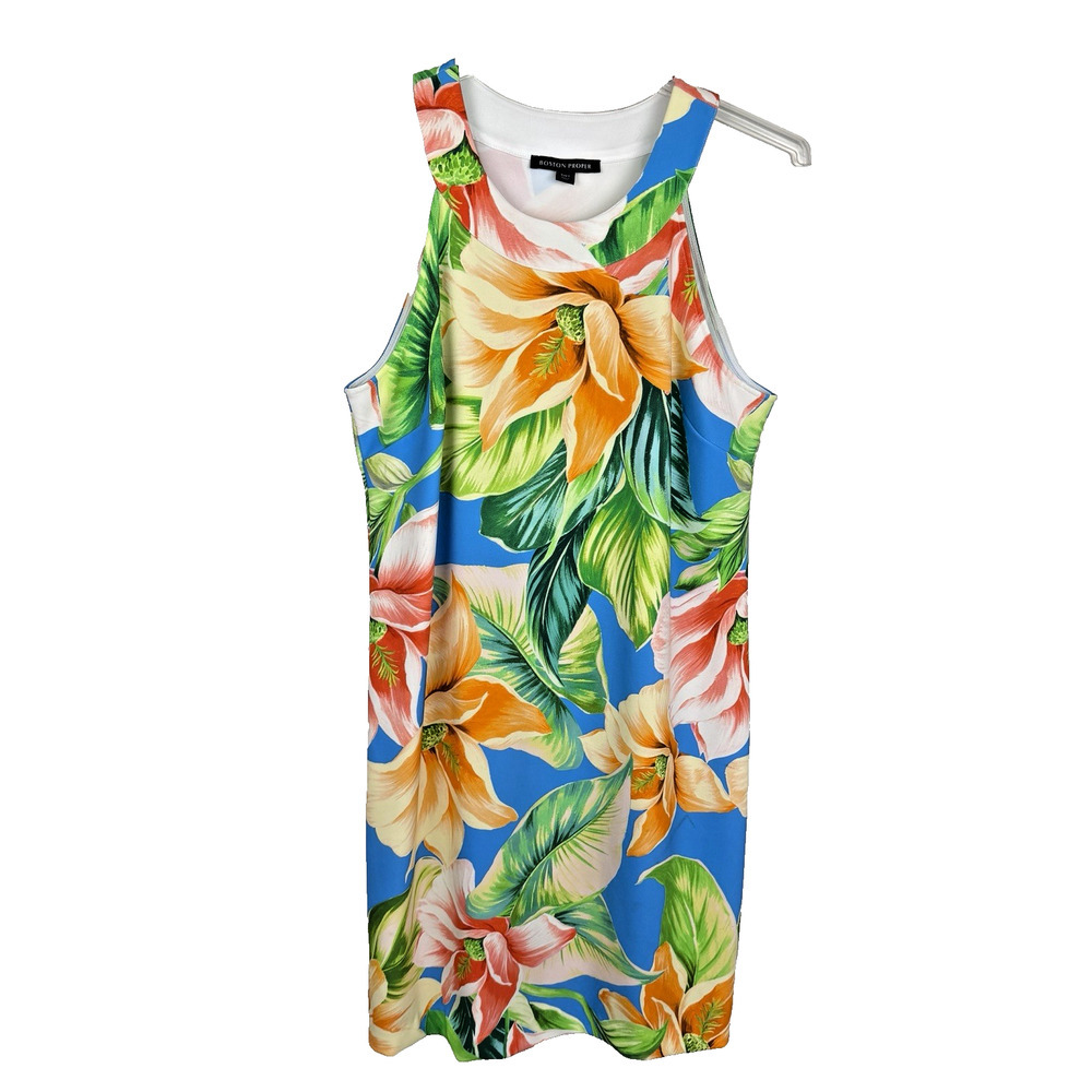 Boston Proper Beyond Travel Hawaiian Print Halter Dress Size L Stretch Resort
